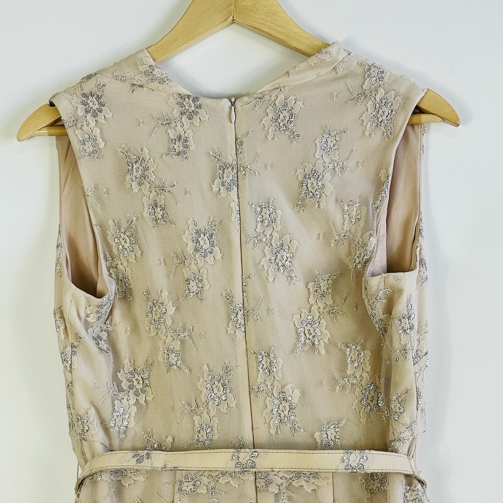 Eva Franco Women 10 Blush Dress Mesh Silver Floral Sheath Garden‎ Party Romantic - Picture 5 of 7